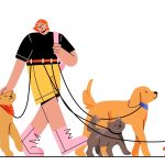 People walking with dogs on leash flat set